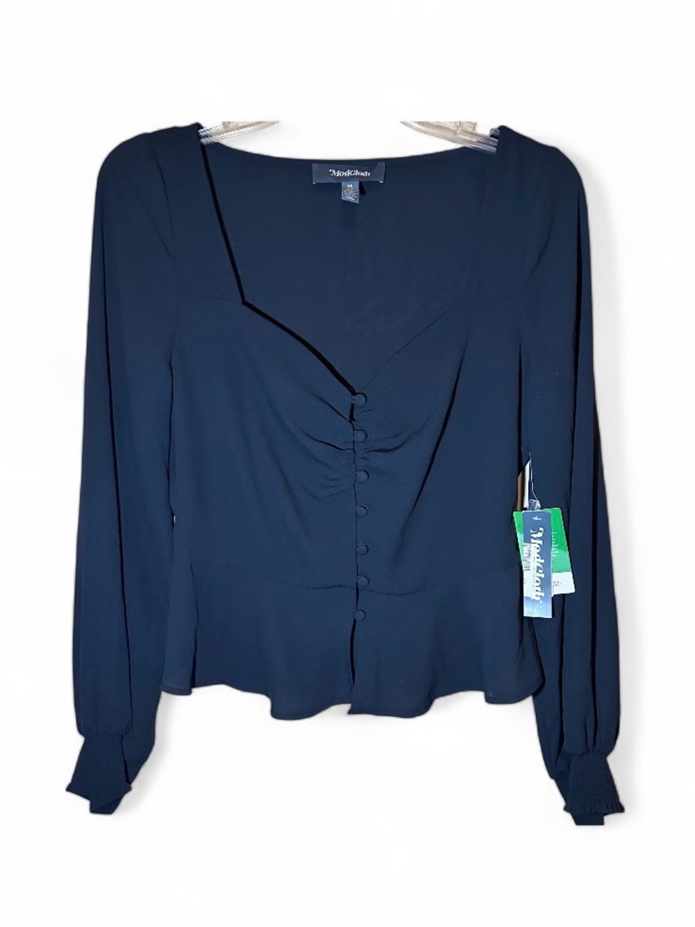 New ModCloth black sweetheart neckline peplum blouse shirt women’s medium